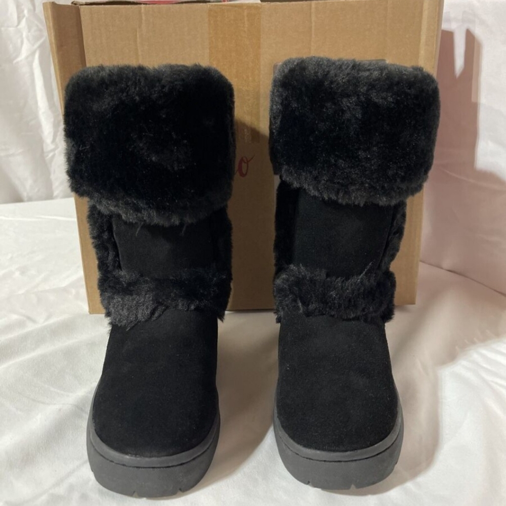 Style & Co Size 10 Black Whitty Suede Fur Lined Mid-Calf Lined Boots